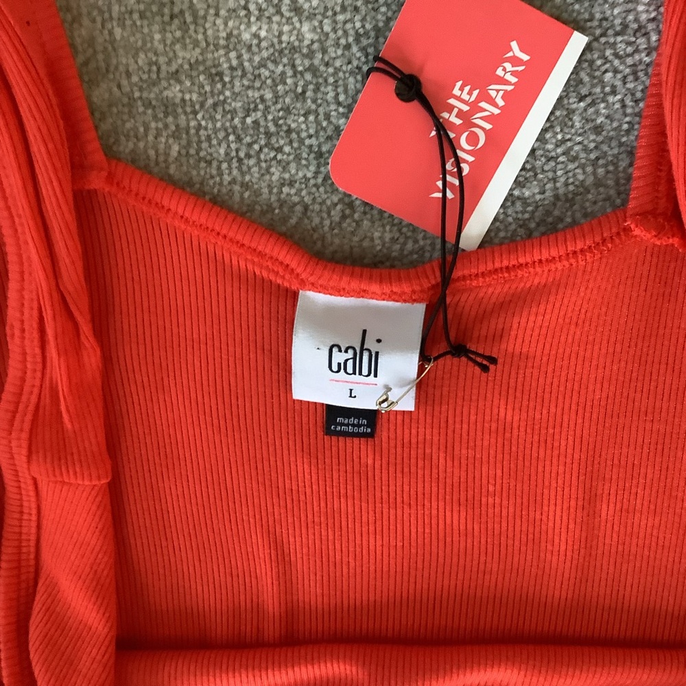 CAbi NWT Bright Orange V-Neck Sleeveless Stretch Tank Sz. L - Picture 4 of 5
